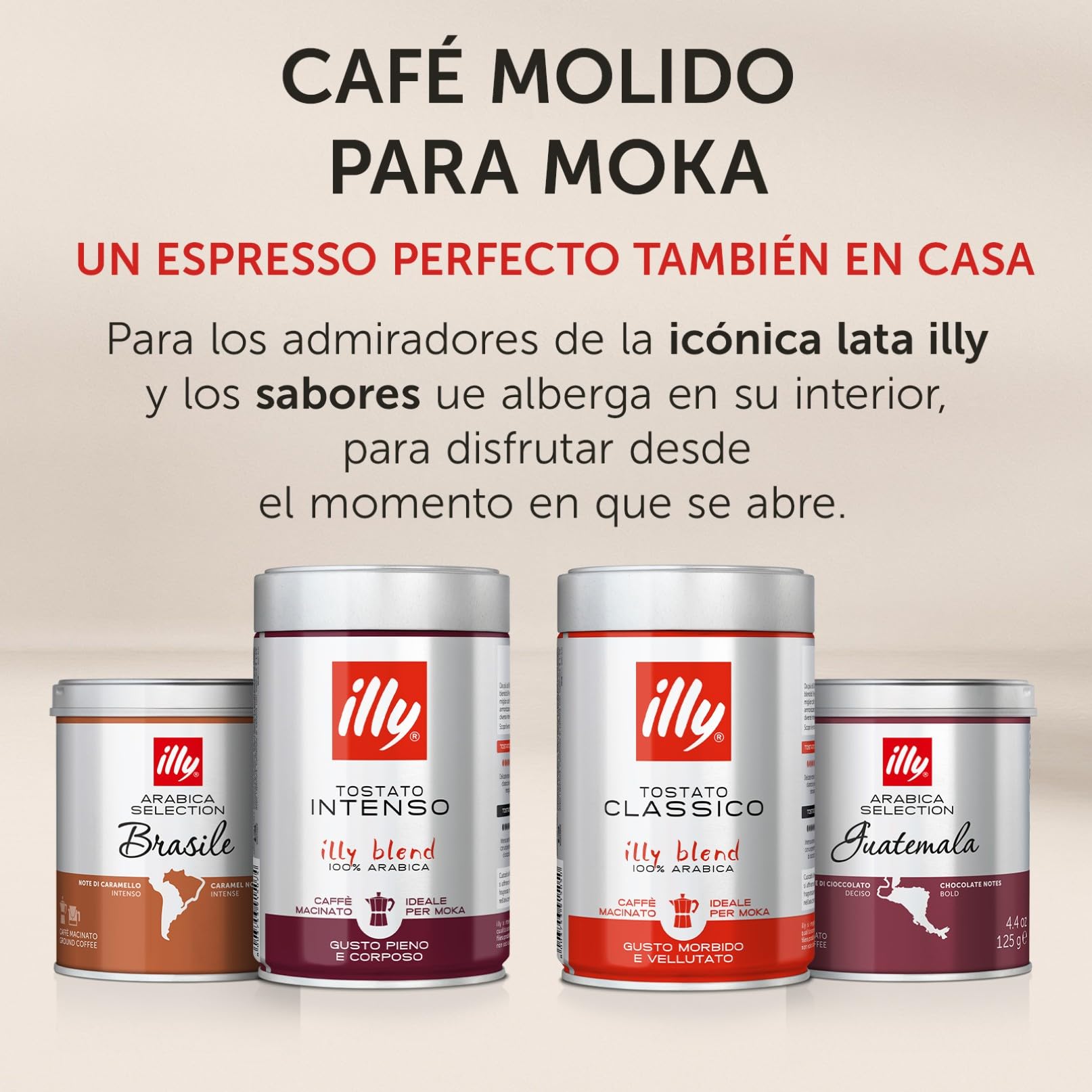 Café Molido Illy 100% Arábica para Cafetera Moka, Latas de 250 g - 3 x Tueste CLASSICO + 2 x Illy Brasile Arabica Selection Cerrado Mineiro