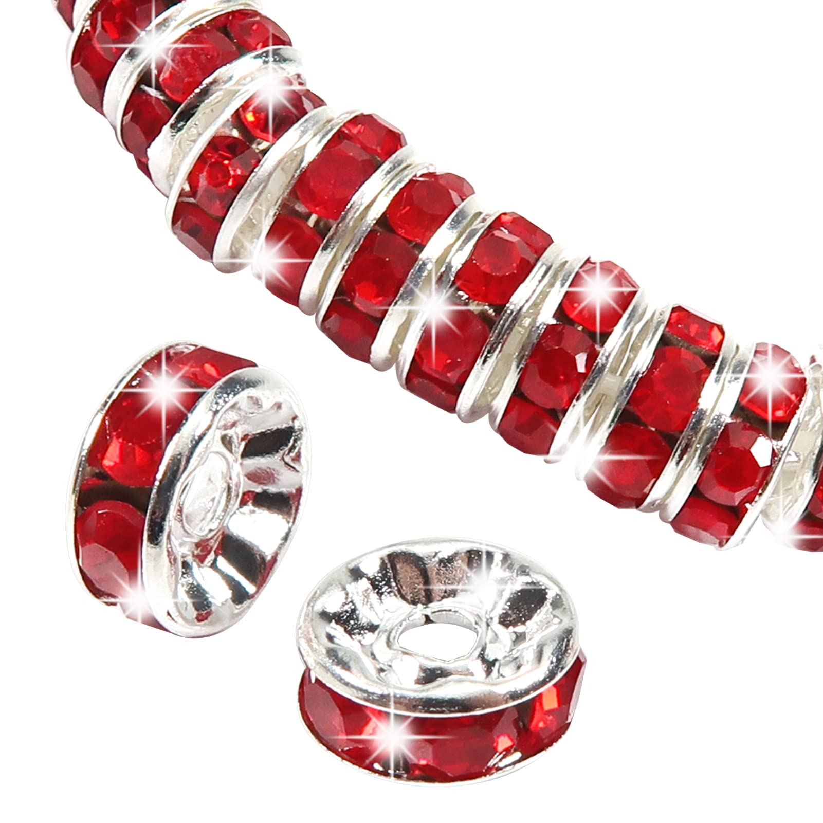 50/100 stks Strass Spacer Kralen Mix Kleur Kristal Metalen Spacers voor Sieraden Maken DIY Oorbellen Armbanden Accessoires-geel, 8mm 50 stks