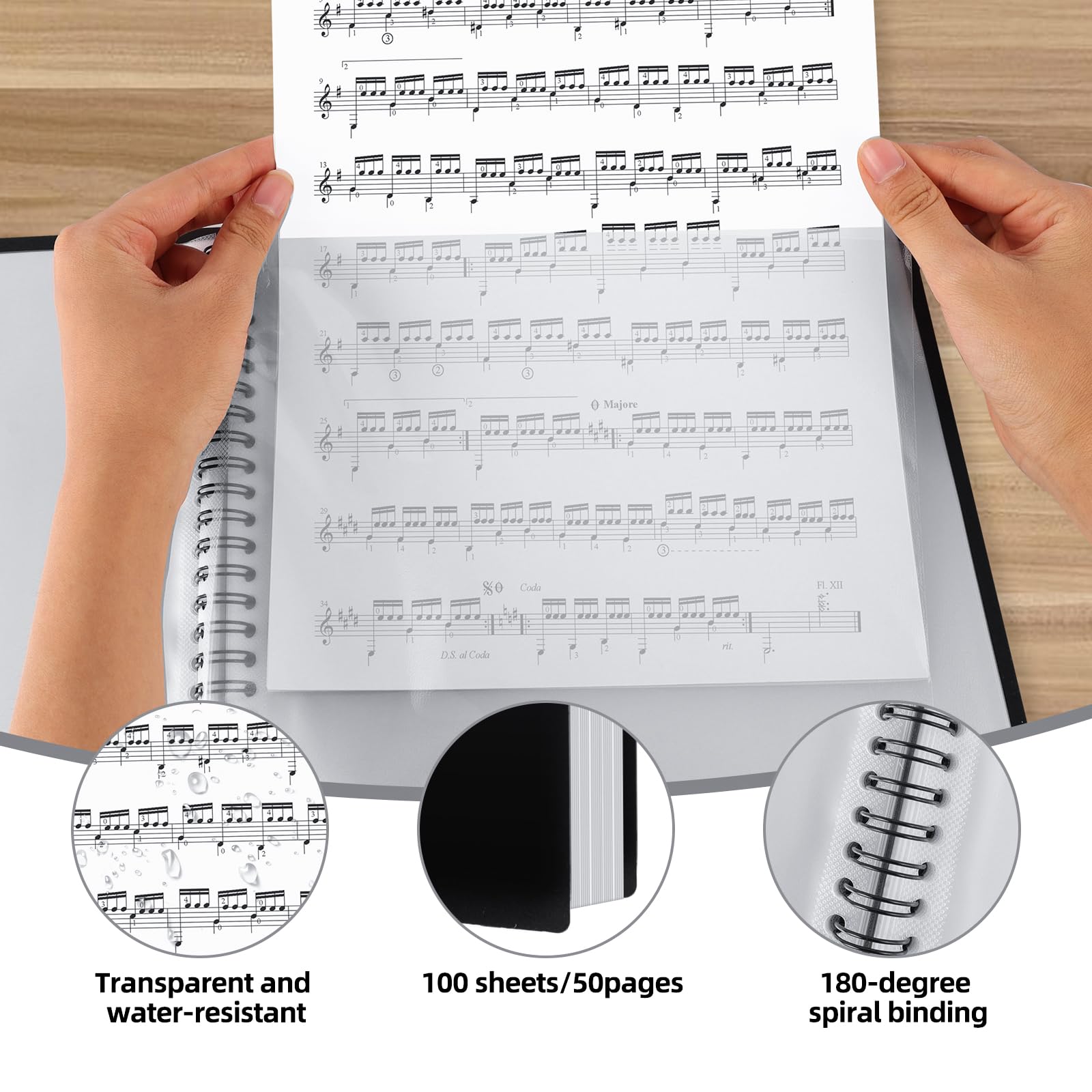 A4 Cartella Per File Musicali, Cartella Per Spartiti Formato A4, Cartelle Di Pianoforte, 50 Scomparti/100 Pagine, Cartella Portadocumenti In Plastica, Per Musicisti E Musicisti
