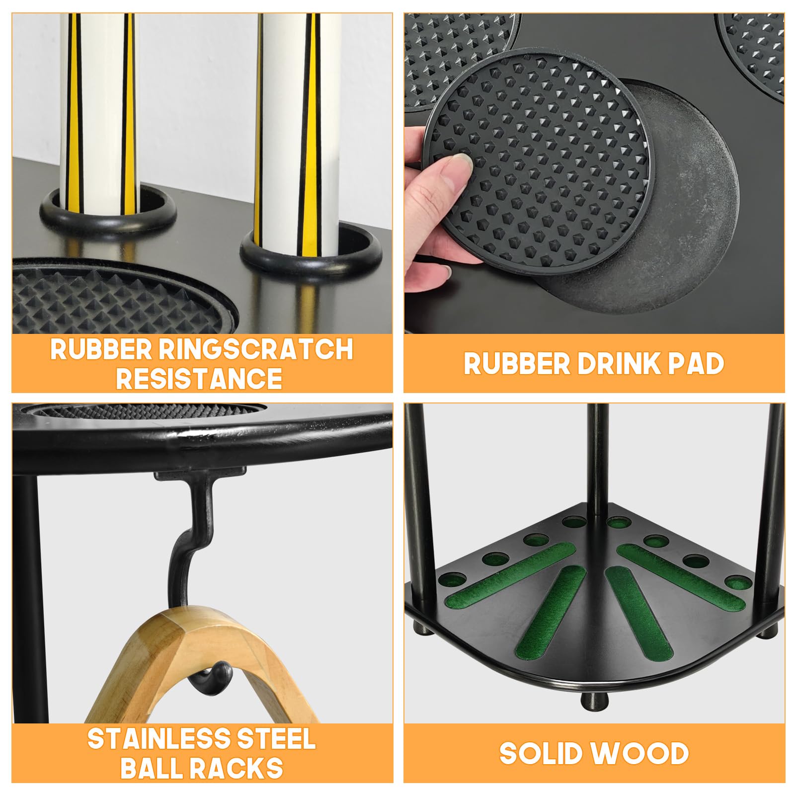 Support de sol pour quilles de billard avec 16 supports de balles de billard en bois massif pour 8 queues de billard, support d'angle pour salle de jeux, club, accessoires de table de billard (noir)