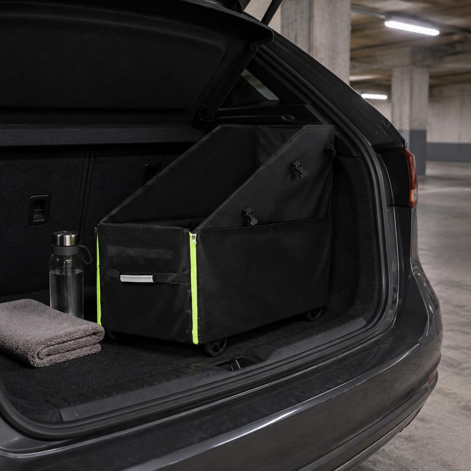 MERIGLARE Cesta de Almacenamiento para Maletero de Coche Plegable en Lona Oxford con Protección Lateral Reforzada y Práctica Apertura Adecuada para Llevar, Negro, Negro, Grande - Sin Ruedas