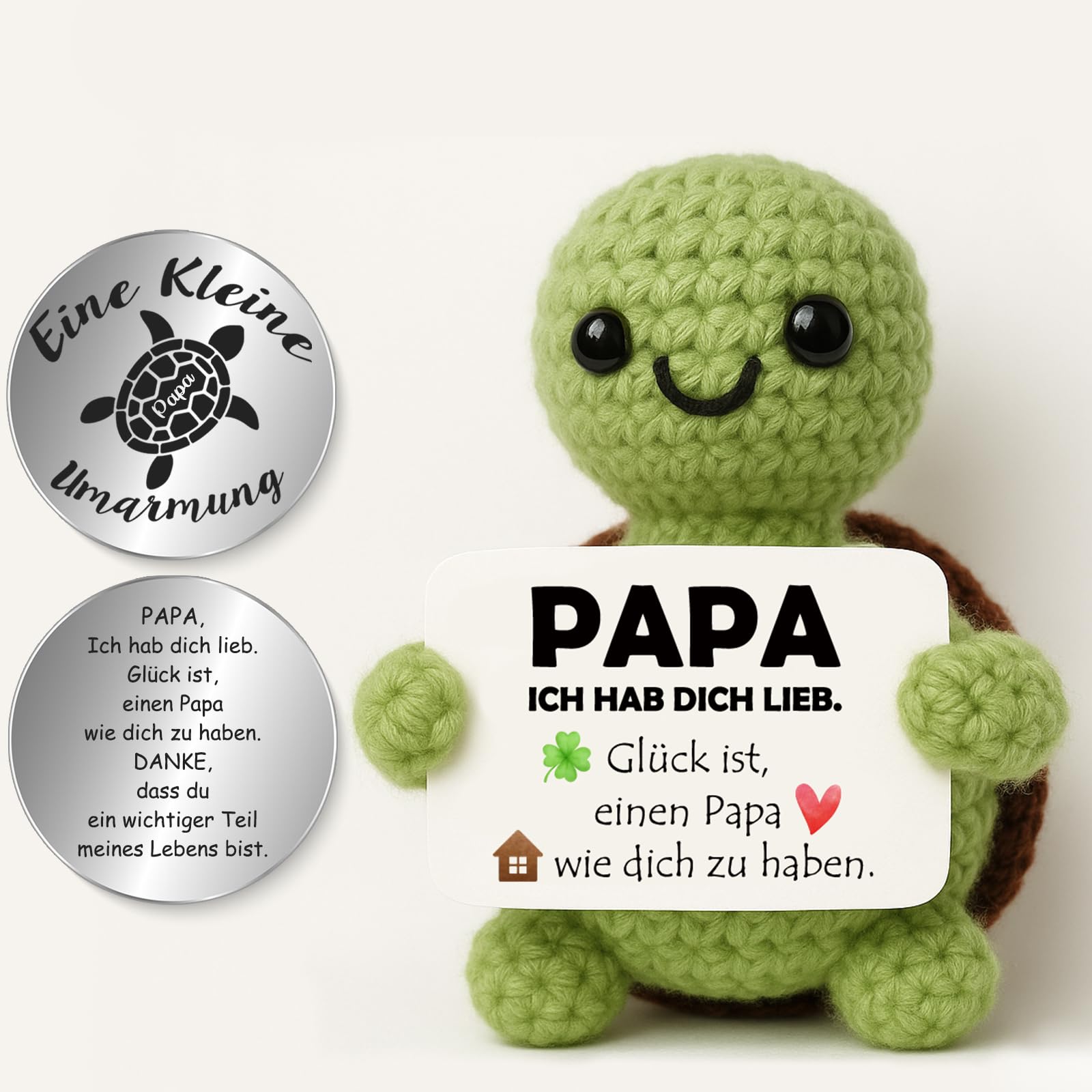 Tixlux Vatertagsgeschenk für Papa Positive Schildkröte – Handgemachte Strickwolle Schildkröte, Kleine Umarmung Glücksbringer, Aufmunterung Geschenk für Papa, Vatertag, Gute Besserung