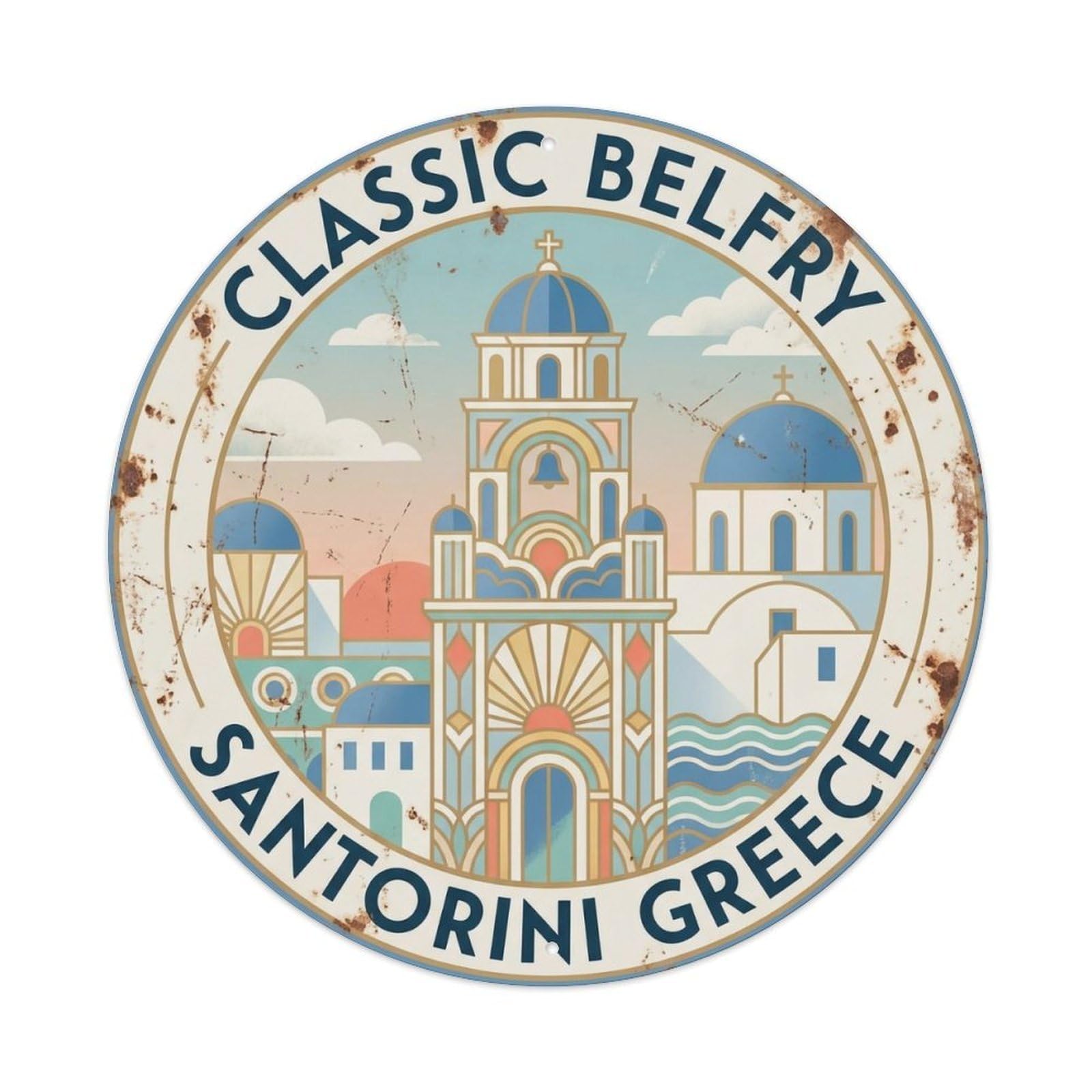 Fqnyr Style Metal Tin Sign Vintage Travel Belfry Santorini Classic