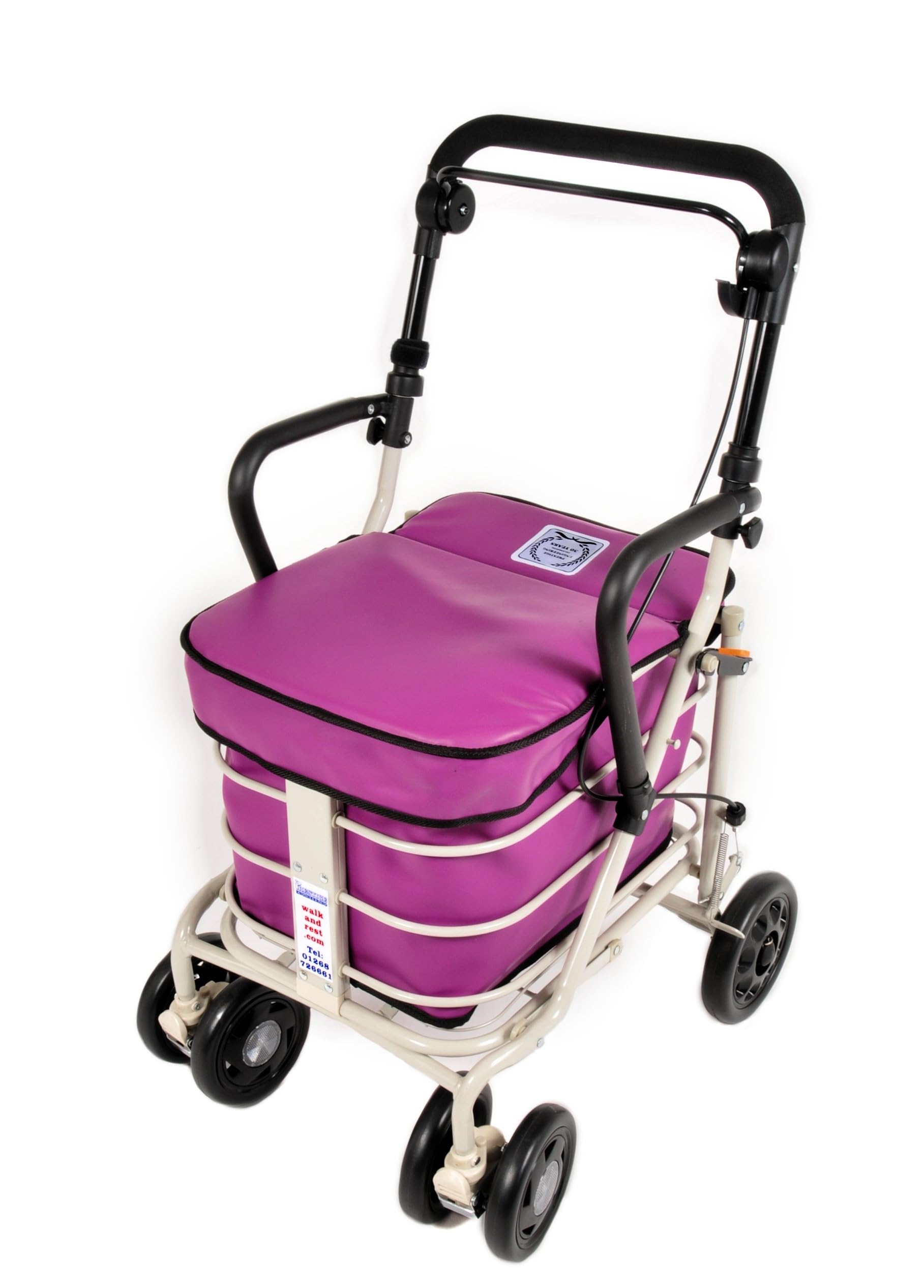 Prestige Walk and Rest Shopping Trolley with Seat & Armrest/Walking frame/Seated Mobility Trolley/Stroller/Walking Trolley (FULLY ASSEMBLED in UK READY TO USE!) (Purple)