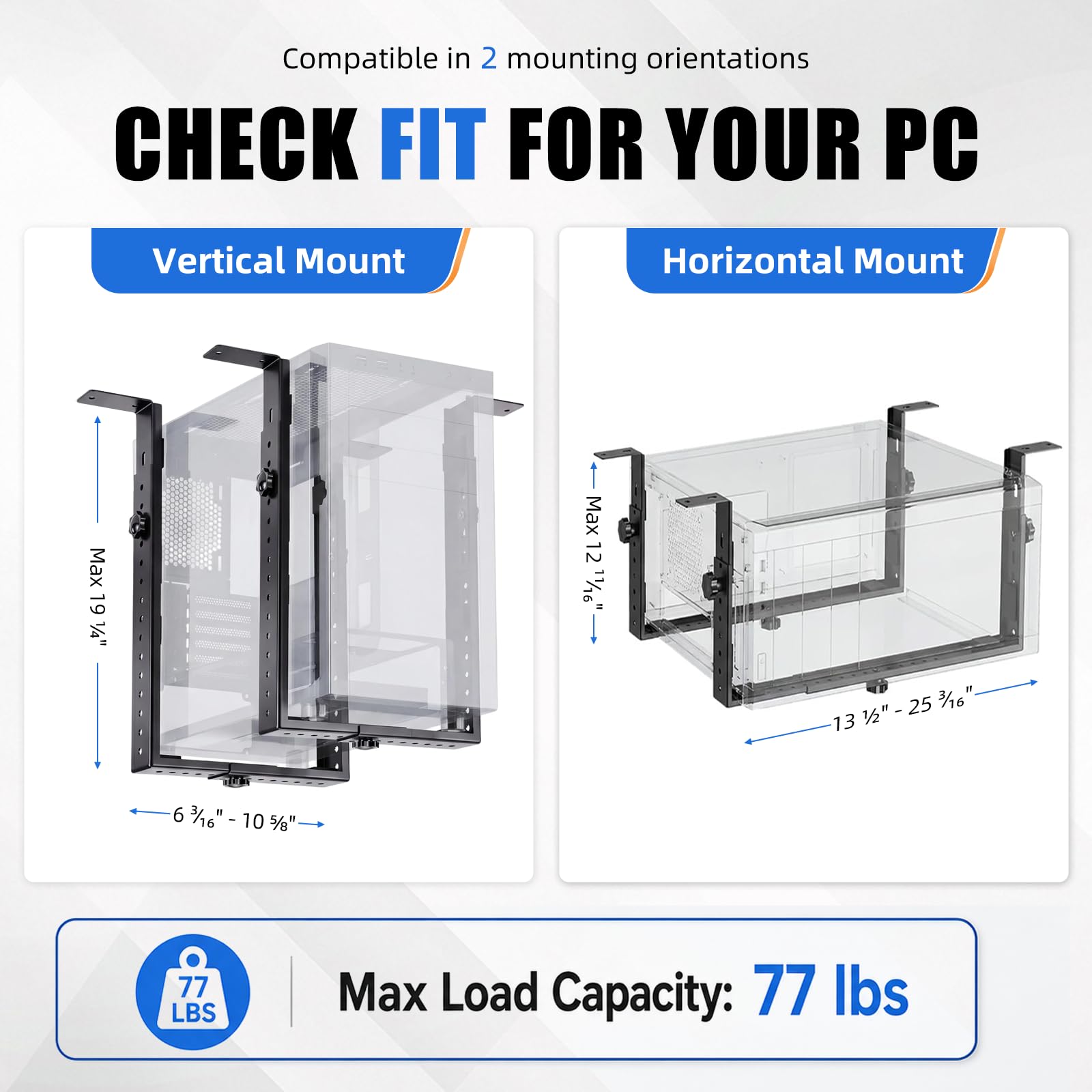 Rierousy PC-halterung unter schreibtisch, PC untertisch halter Verstellbarer 50cm bis zu 35 kg Tragfähigkeit Flexibel，untertisch pc-halterung für computer gehäuse