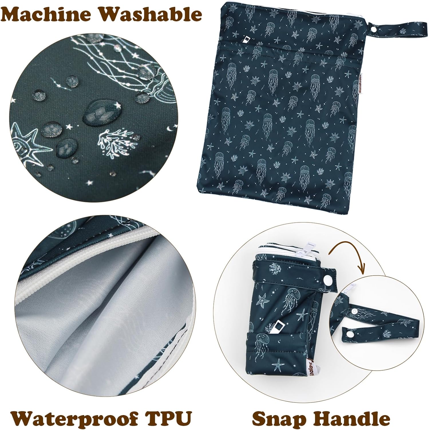 Mama Koala 3.0 Baby Cloth Diapers with 6 Inserts Bundle, with 2 Pack Wet Dry Bags, and 2 Rolls Natural Liners