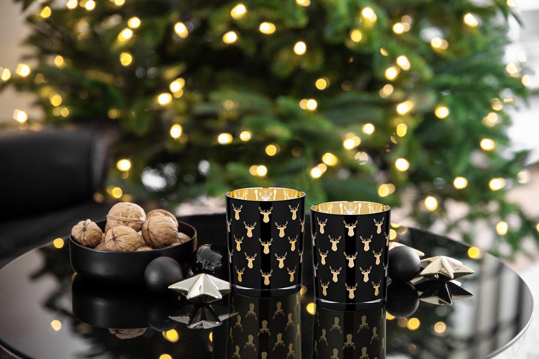 EDZARD Set of 2 Tea Light Glasses Rosy Height 8 cm Black Stag Design, Höhe 8 cm - Image 3