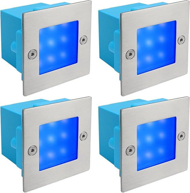 4 X Mini Brick Light LED Outdoor Step Light 70mm Square IP54 Blue Recessed Wall Light ZLC060B