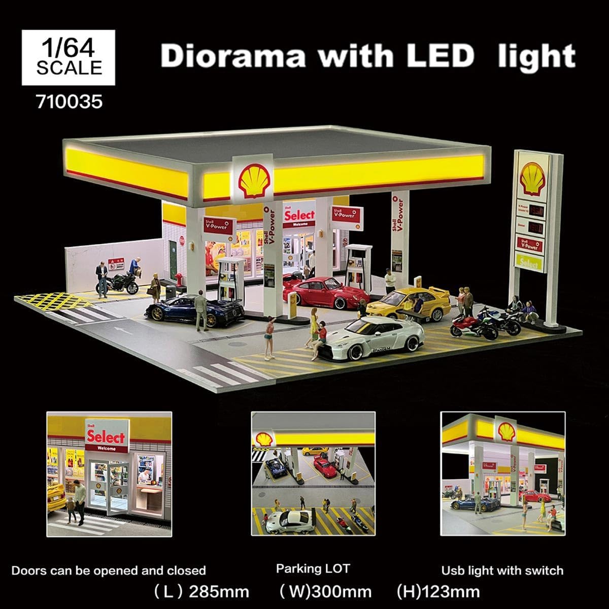 Shell Gas Station 1:64 Diorama Gas Station Building Model Set with 1 Car and 1 Figure, Miniature Scene Display Modular Scene for Adult