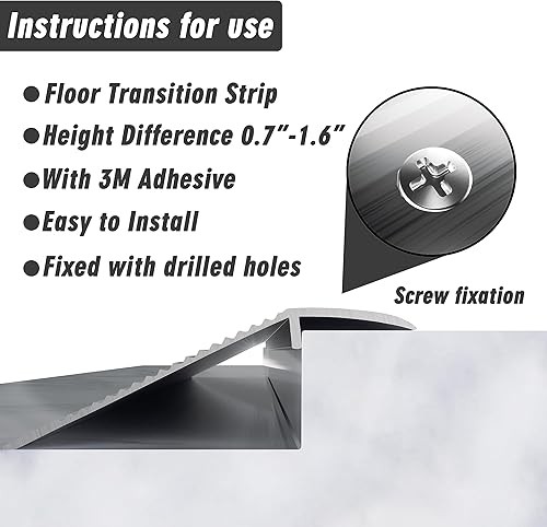 Miniatura 5 de Tira de umbral de transición de piso de aluminio, borde de puerta adecuado para altura de umbral de menos de 1.6 pulgadas, rampas de umbral para