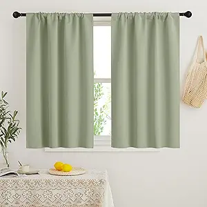 RYB HOME Small Window Curtains Blackout - Privacy Energy Saving Insulating Curtains Blinds for Bedroom Bathroom Basement Kids Nursery Kitchen, W 34 x L 48 inches, Sage Green, 2 Panels
