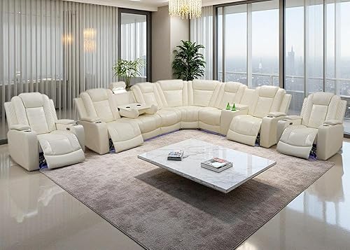 Miniatura 12 de Juego de sofá reclinable eléctrico con luz LED, sofá seccional de cuero, juegos de muebles para sala de estar, juegos modernos de sofá reclinable