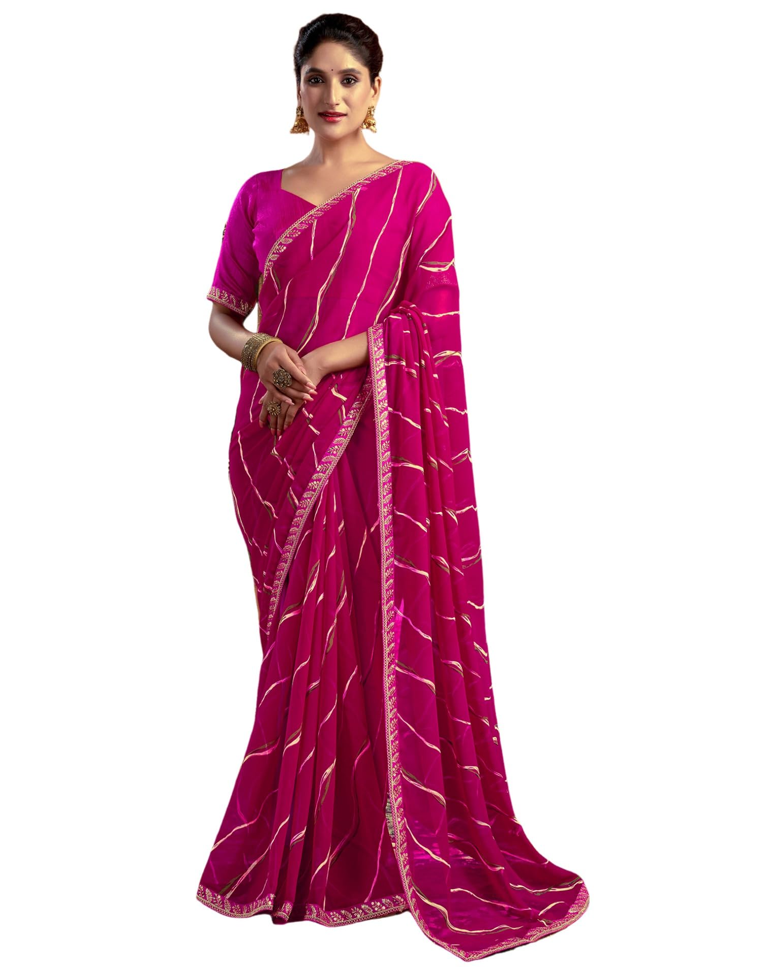siril Women's Georgette Bandhani Printed Saree With Unstitched Blouse Piece-picture-43