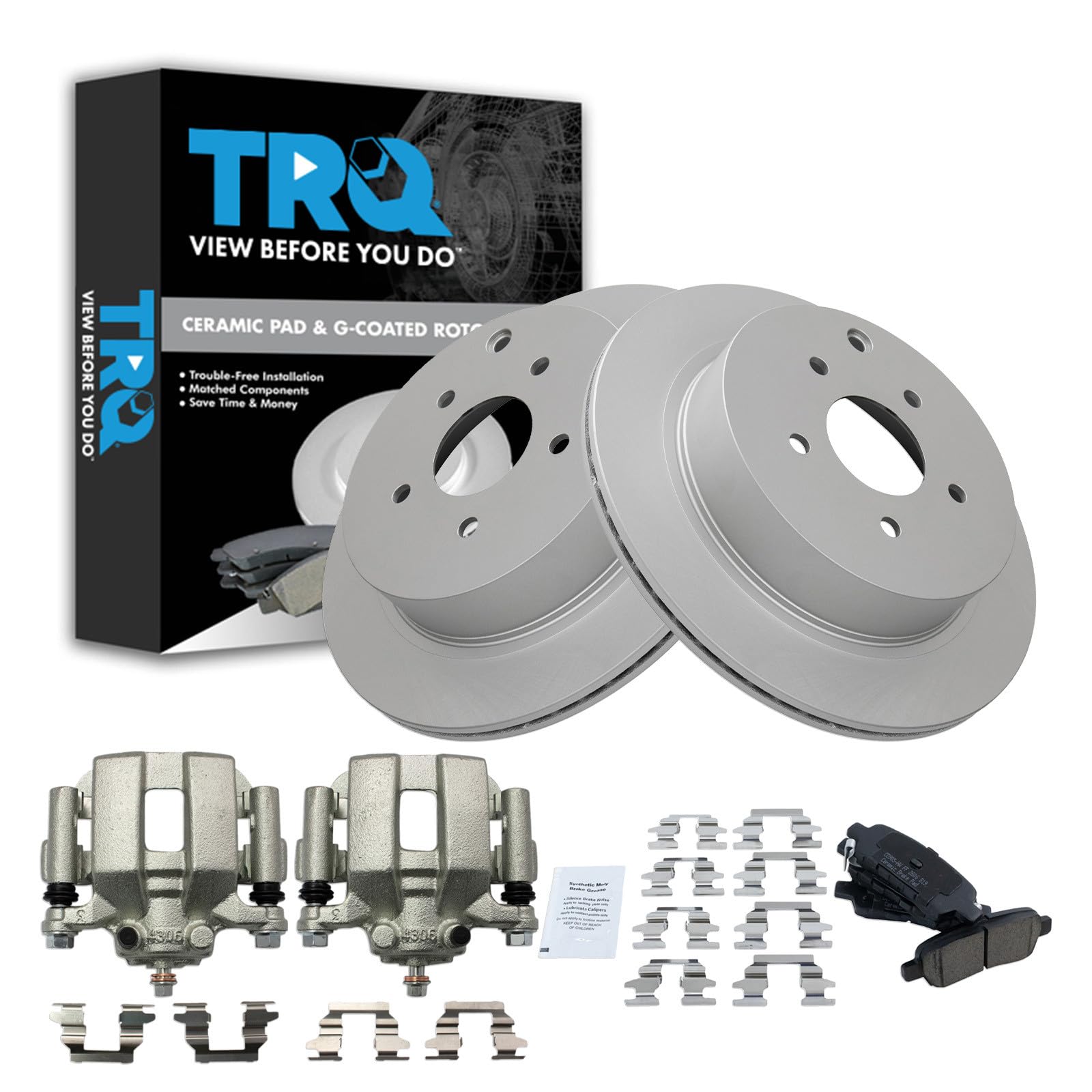 TRQ Rear Brake Pad and Rotor Set Ceramic Coated Vented Rotors Calipers