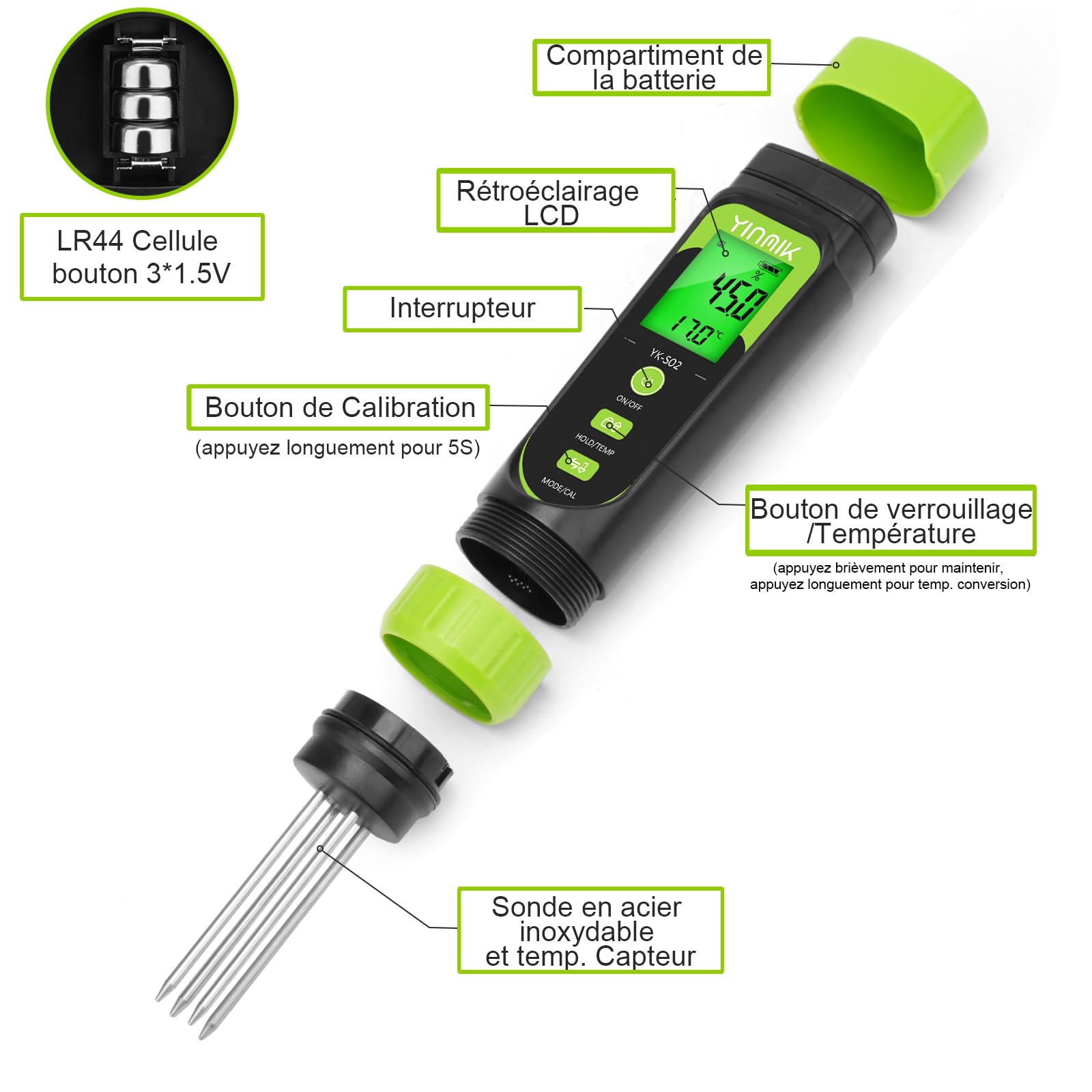 YINMIK Testeur Humidité de Sol Numérique, Humidimètre pour Plantes | Testeur EC et Humidité du Sol, Mesure de la Conductivité de Solution Nutritive Hydroponique, Capteur pour Jardin, Plantes