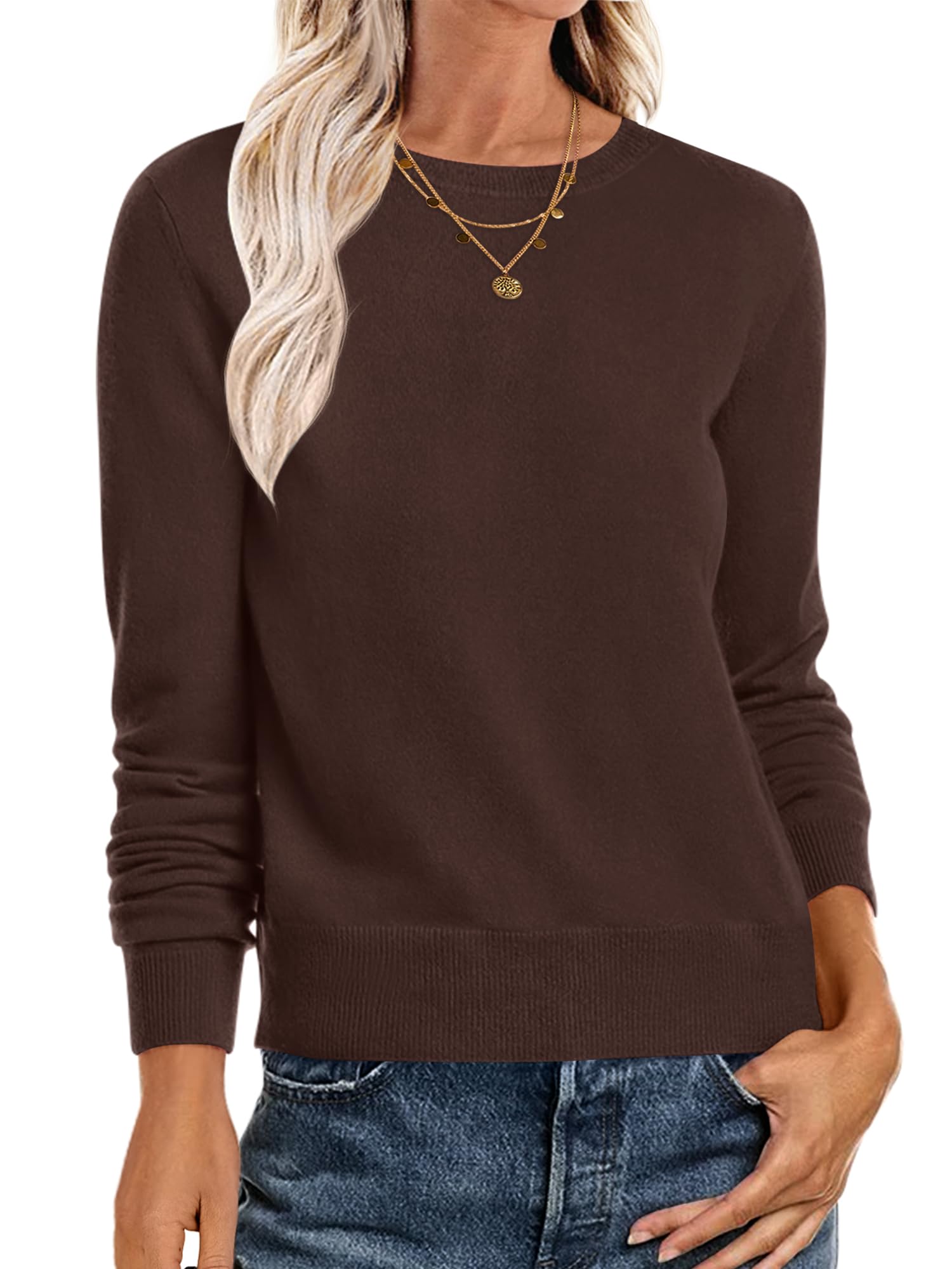 ANRABESS Sweaters for Women Long Sleeve Lightweight Crewneck Soft Basic Knit Loose Fit Pullover Top 2025 Fall Trendy