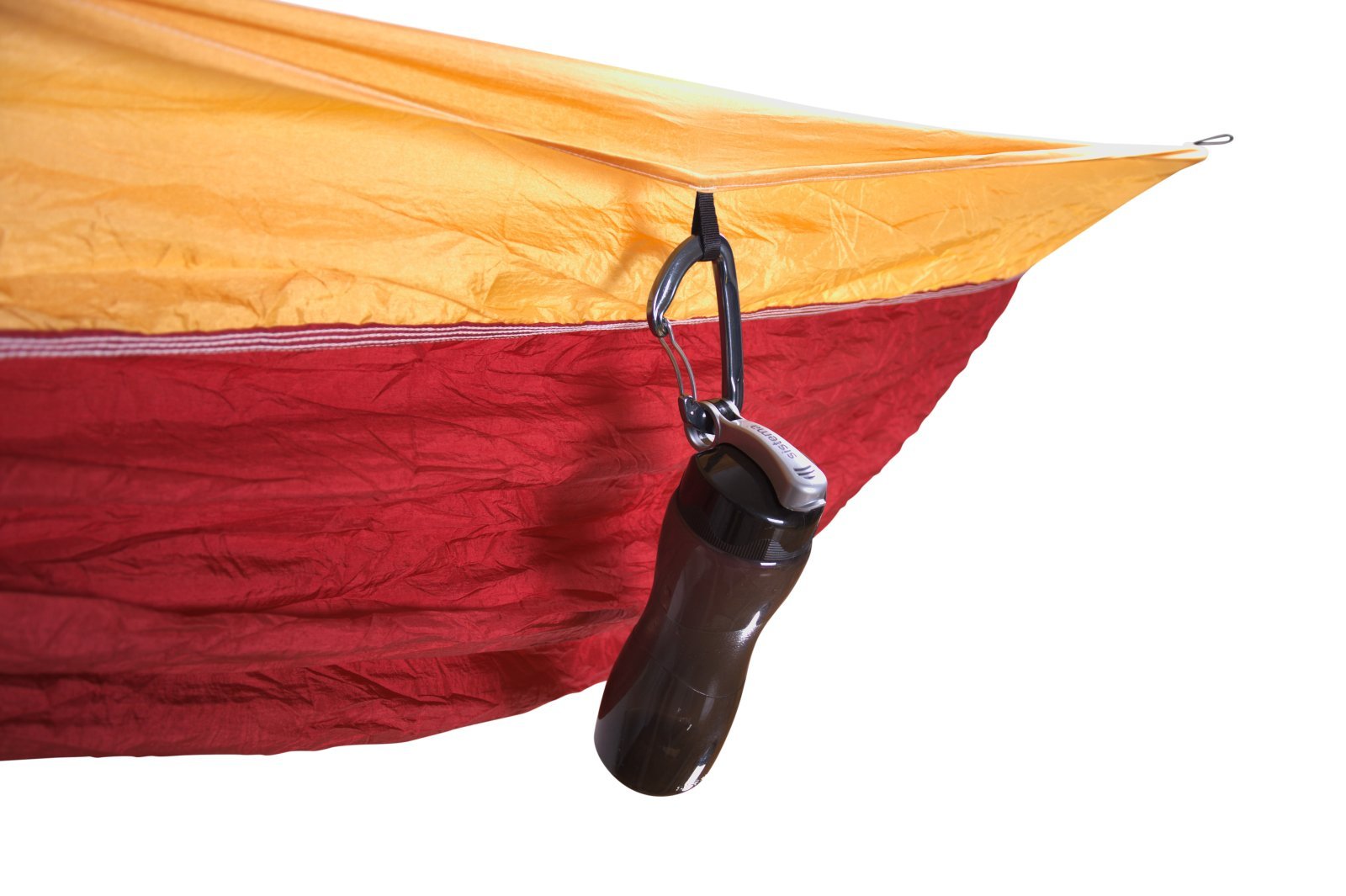 Outdoor Reise Camping Doppel Hängematte f. 2 Personen inkl. Baumgurte, Aufhängung, Fallschirmseide Ultraleicht Nylon Bordeaux Rot mit gelben Rand