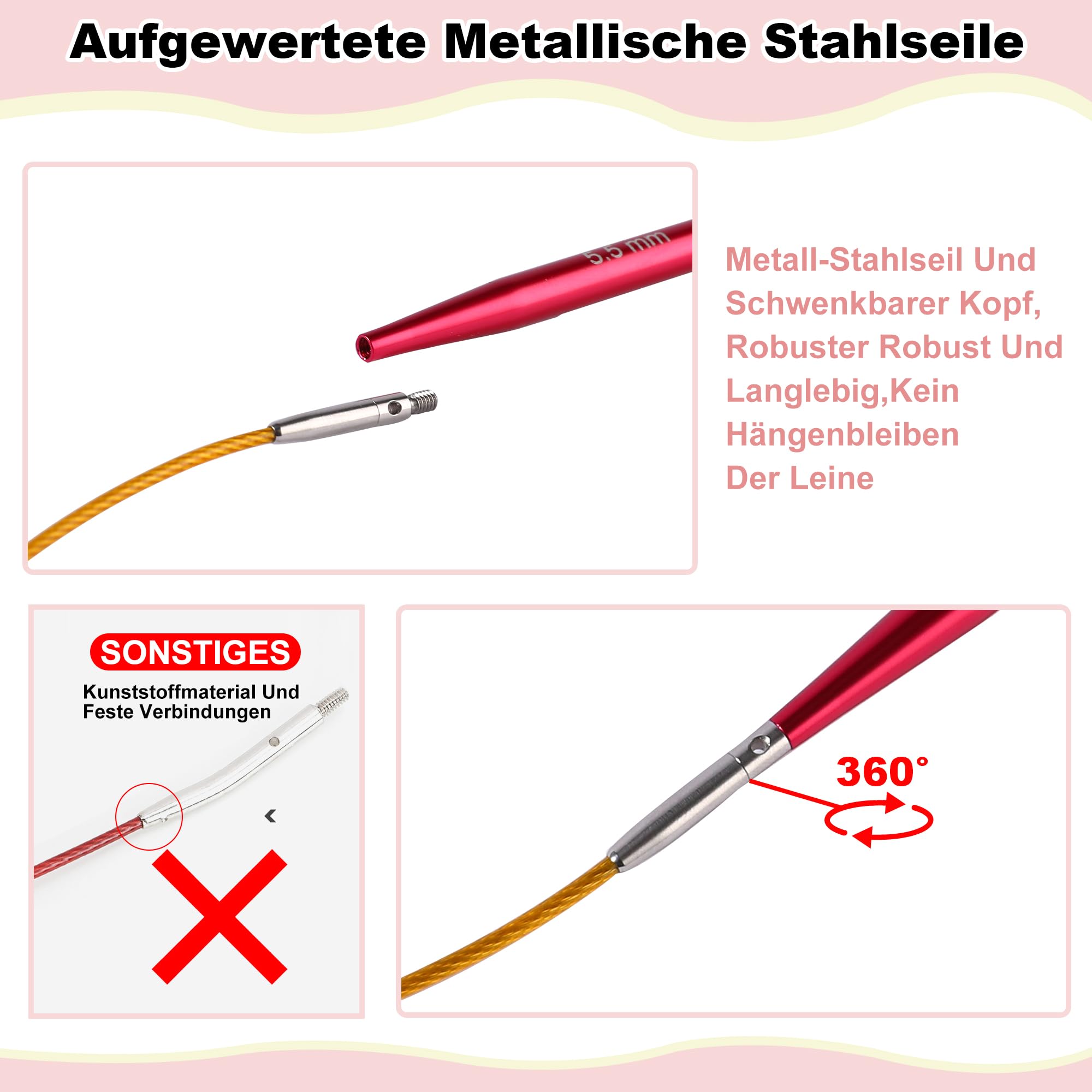 JOZEA 11 Paare Auswechselbares Rundstricknadelset mit Etui und Zubehör für arthritische Hände,3.00-8.00mm