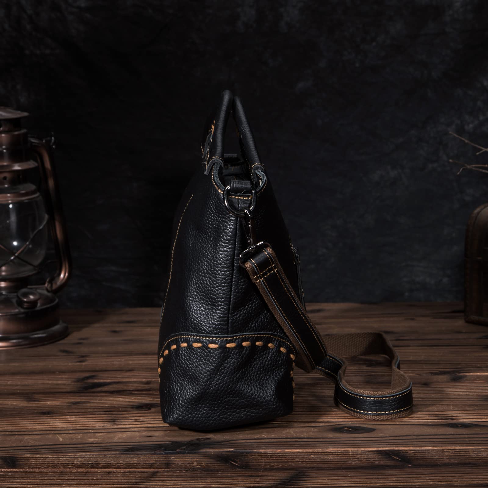 Le'aokuu Bolso Mensajero de Mano Billetera de Cuero Retro Bolso Femenino (Negro)