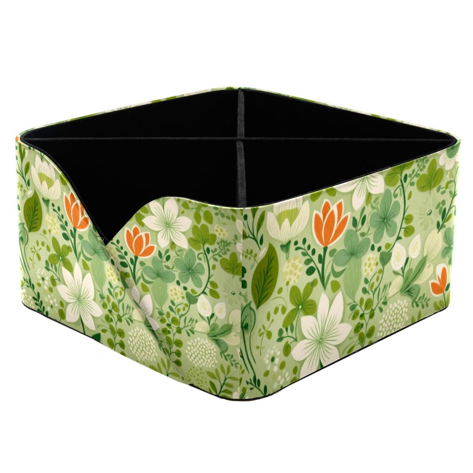 Porte-stylos rectangulaire à motif floral vert, organiseur de bureau double compartiment raffiné