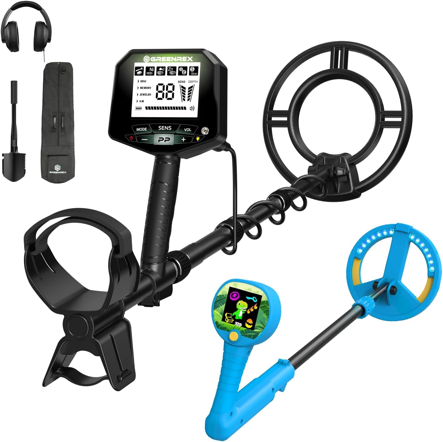 Metal Detectors Bundle for Adults & Kids, Professional Waterproof Metal Detector with 10'' IP68 Coil + Kids Color LCD Metal Detector, Family Outdoor Treasure Hunting Set