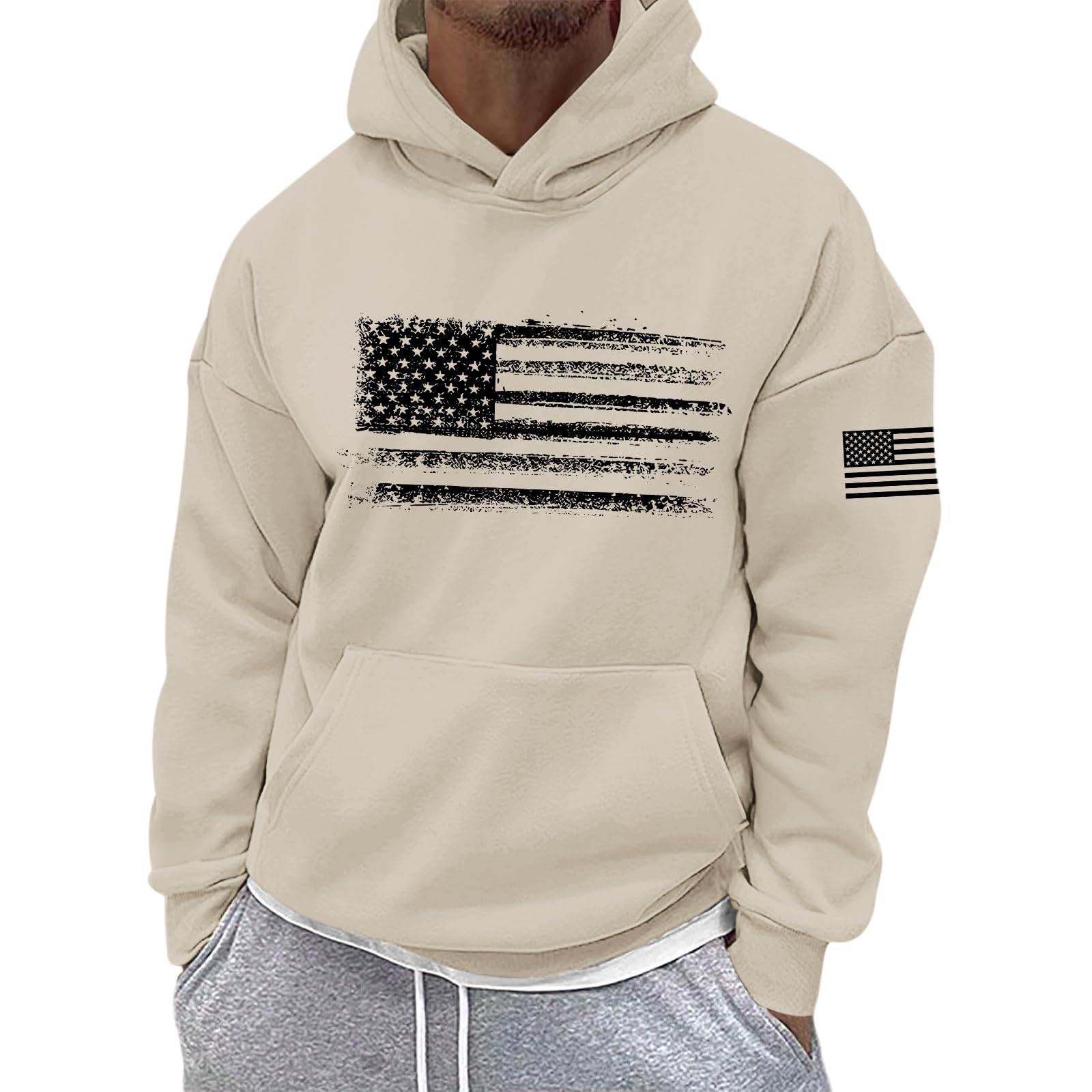 Sulayesh American USA Flag Hoodie for Men Patriotic Vintage Graphic Hooded Sweatshirts Long Sleeve Pocket Pullover Tops