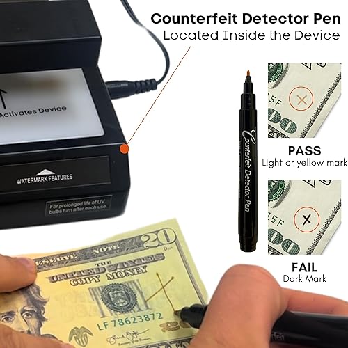 Miniatura 6 de Dri Mark Tri Test - Counterfeit Bill Detector Machine w/AC Adapter - 3 Tests in 1 - Paper, Security Strip and Watermark Tests, Accurate Money Tester