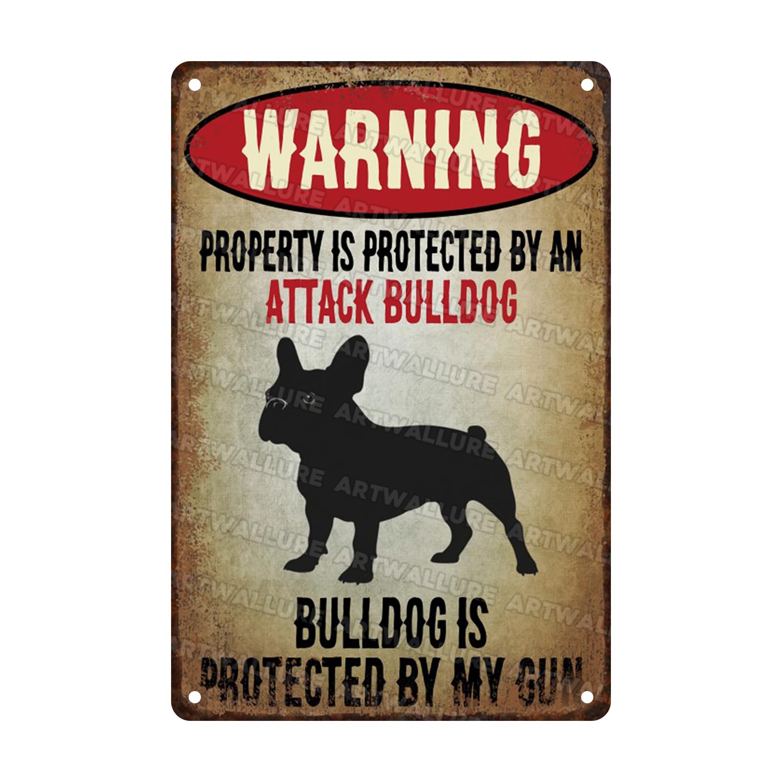 Bulldog Vintage Sign Warning Metal Sign for Wall Decor Shed Garage Man Cave Kitchen 8x12inch