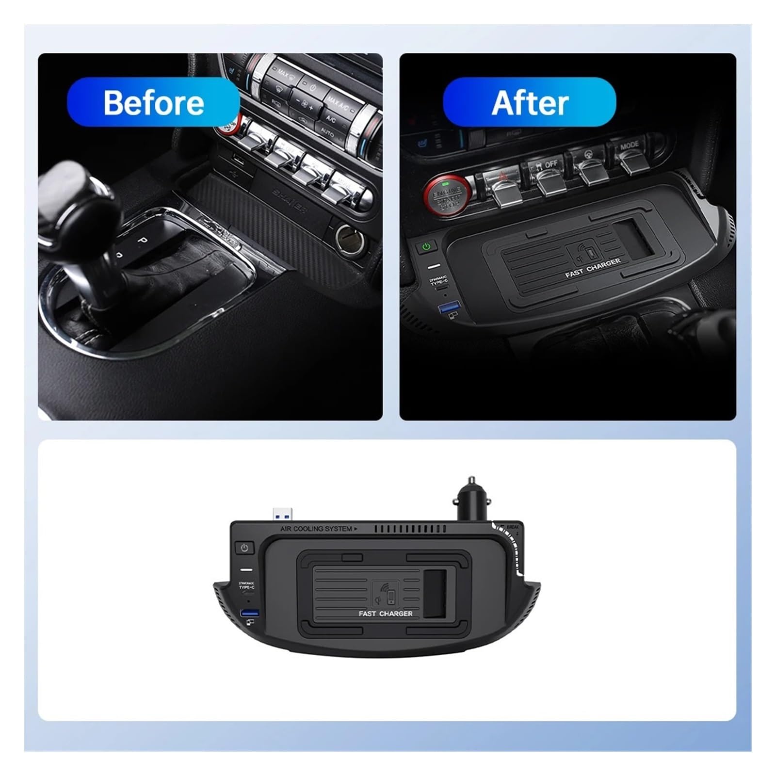 Kompatybilny z Mustang 2015-2022 ładowarka samochodowa adapter bezprzewodowy panel ładowania podkładka