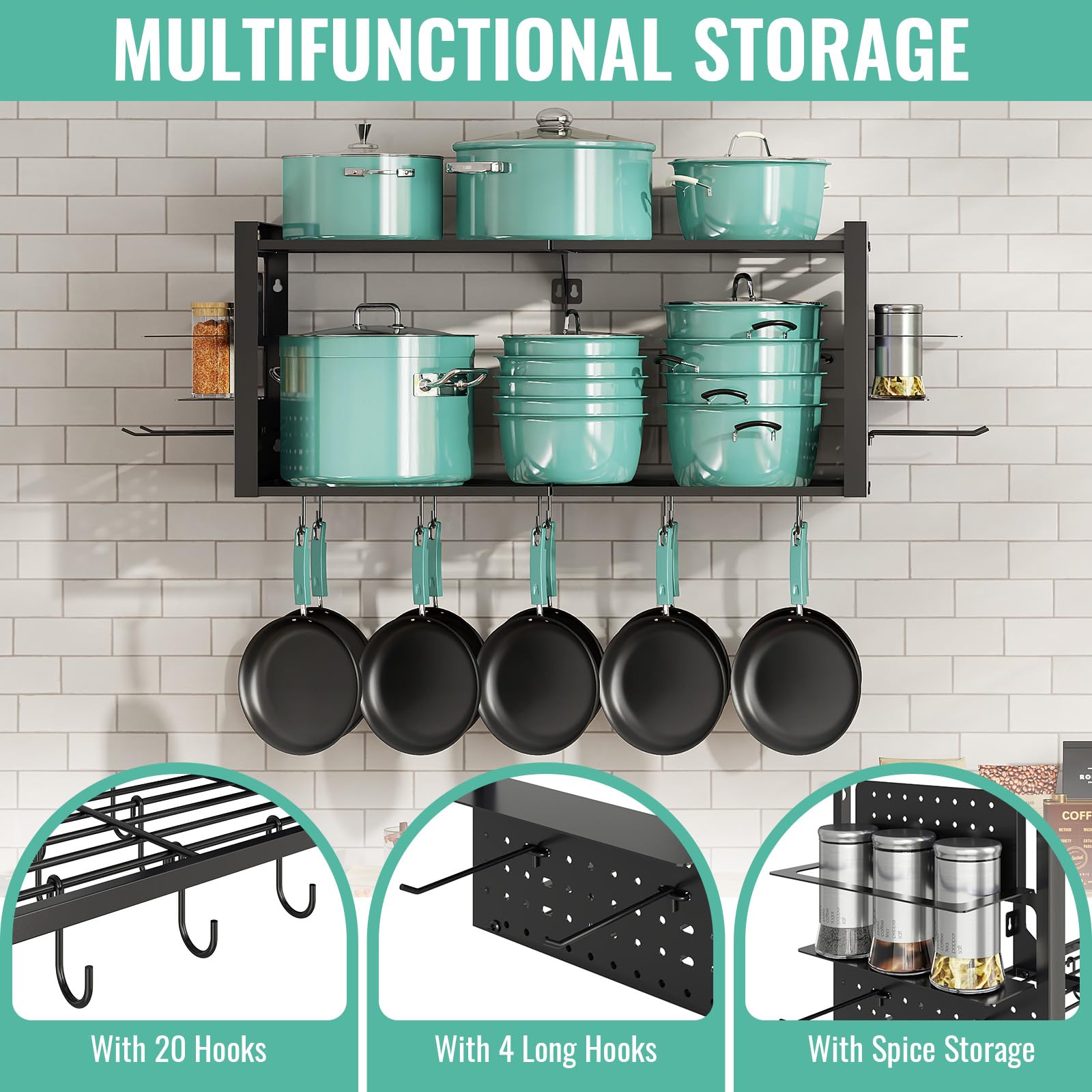 31 Inch Deep Storage Rack Snapklik.com : Freexployer 31 Inch Pot Rack Wall Mounted, 2-Tier Pots ...