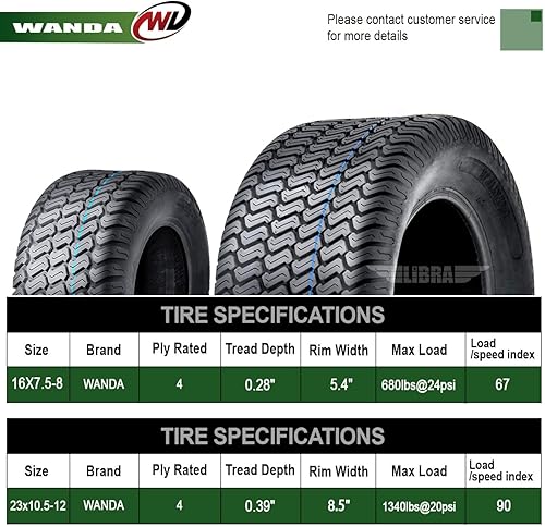 Miniatura 4 de Juego de 4 neumáticos WANDA para cortacésped de giro cero, 13 x 6.5-6 delanteros y 24 x 12-12 traseros4PR -1320713051