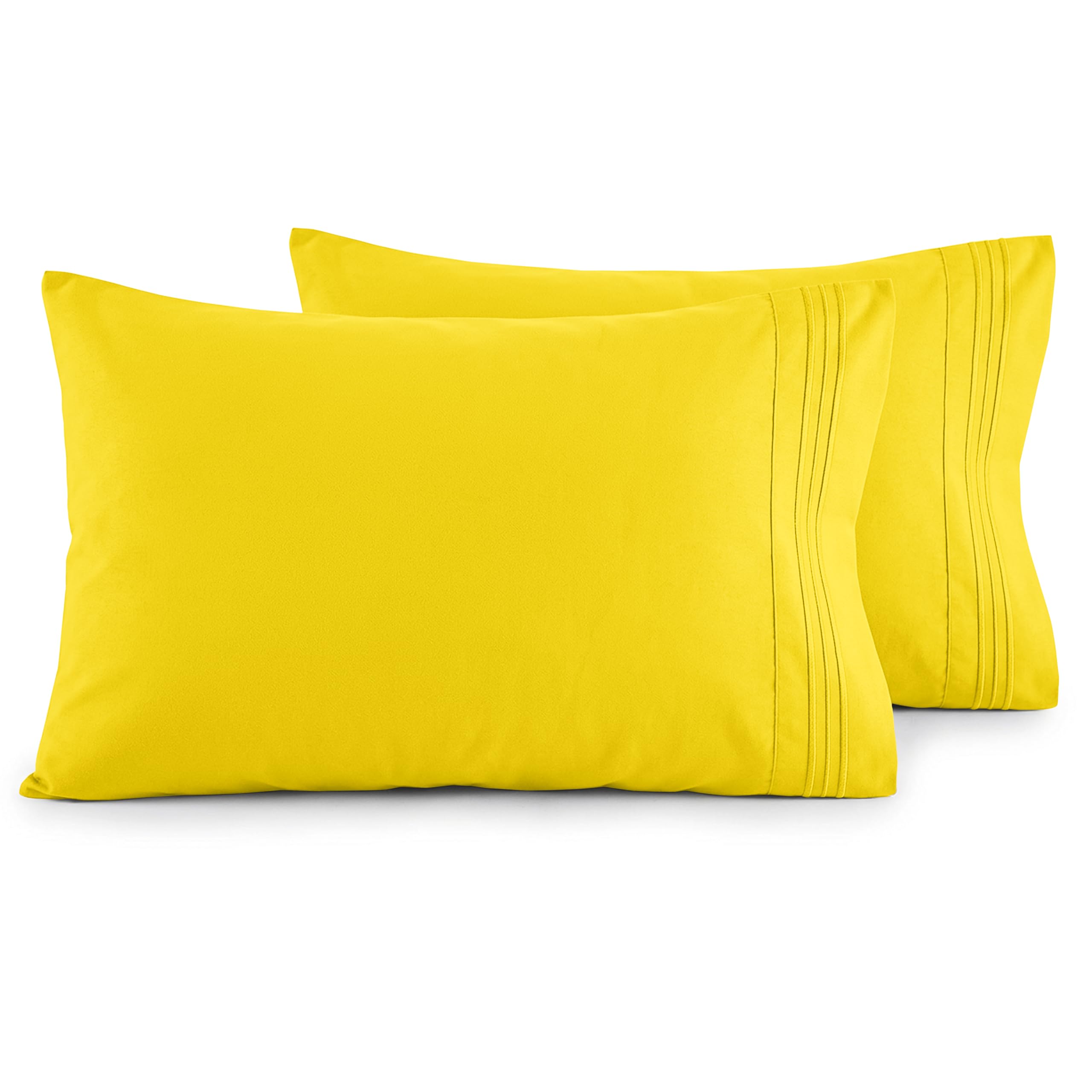 Elegant Comfort Luxury Ultra-Soft 2-Piece Pillowcase Set - 1500 Premium Hotel Quality Microfiber Double Brushed - Wrinkle Resistant, Standard/Queen, Yellow