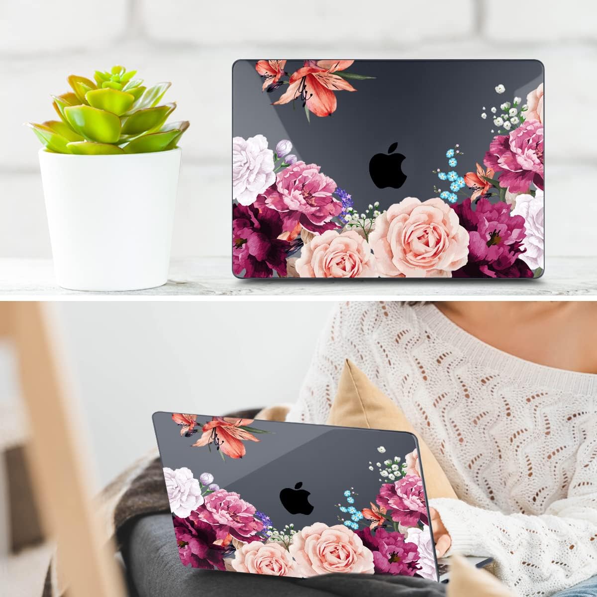 TWOLSKOO Compatible with MacBook Pro 14 inch Case 2023 2022 2021 Release M2 A2779 M1 A2442 Pro/Max Chip with Touch ID, Plastic Hard Shell Case & Keyboard Cover & Screen Protector, Beautiful Rose