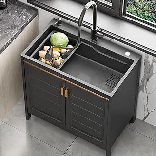 Indoor Freestanding Modern Black Stainless Steel Utility Sink Cabinet, 6...