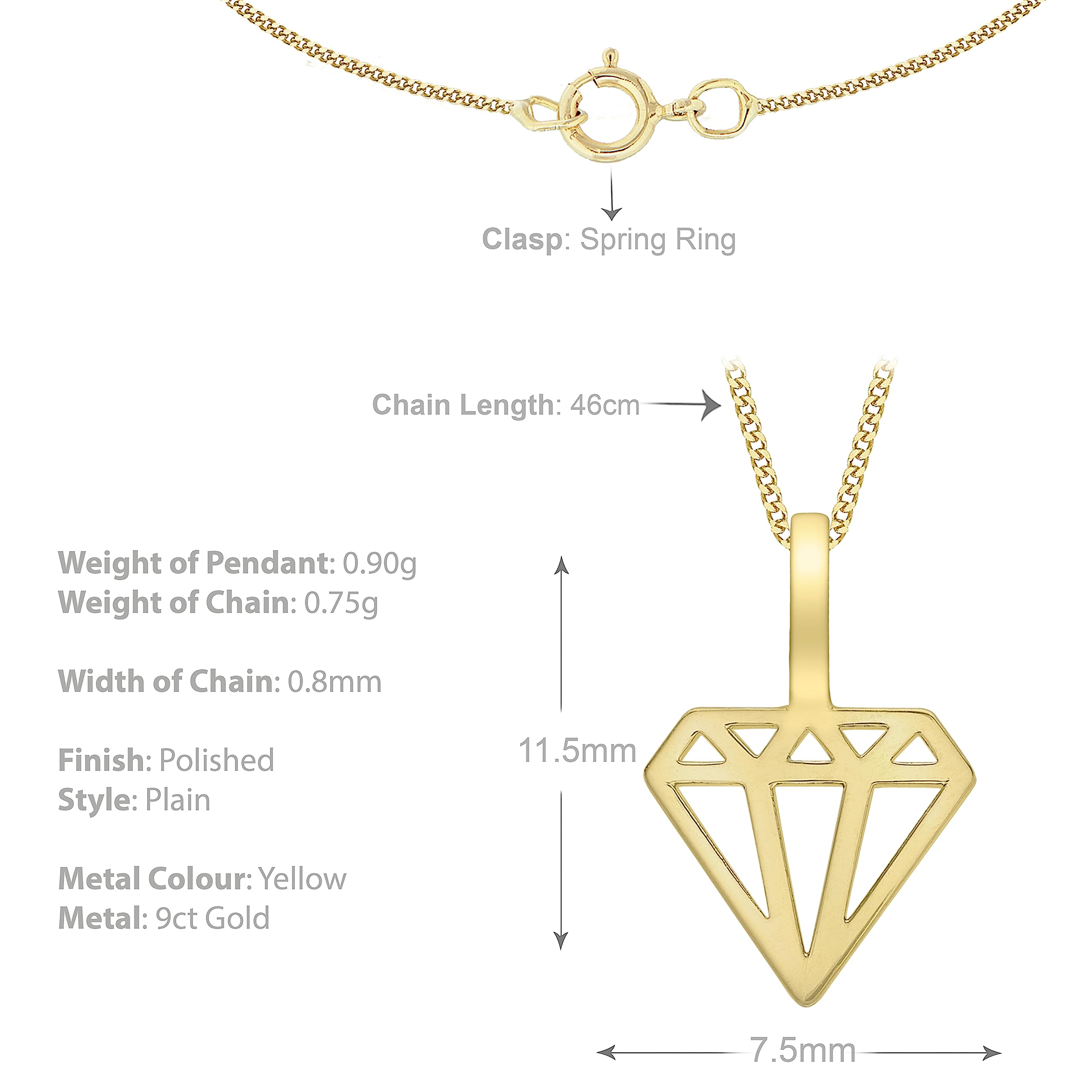 CARISSIMA Collana con ciondolo contorno diamante da donna in oro giallo 9 ct, 46 cm