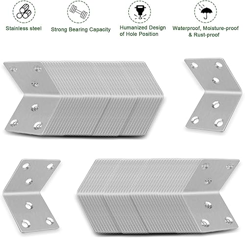 Miniatura 4 de 40 soportes angulares de metal de 1.5 pulgadas, soporte de ángulo resistente de acero inoxidable 304 con ranura, soportes de 90 L para madera,