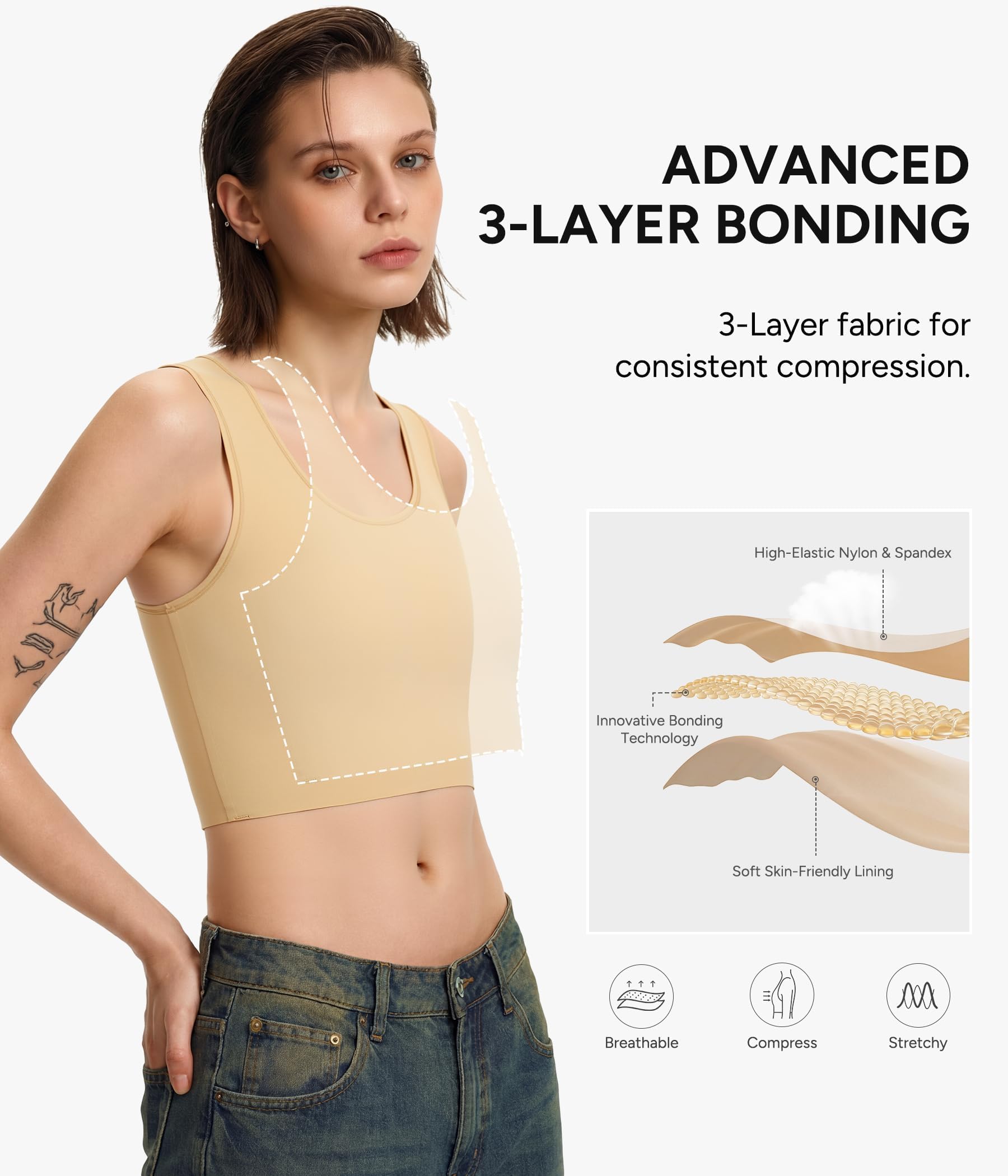 Nebility Trans Binder Pour Femme Transgender Tomboy FTM Chest Binder Corset de Poitrine Liant demi-poitrine Élastique respirant Tank Top