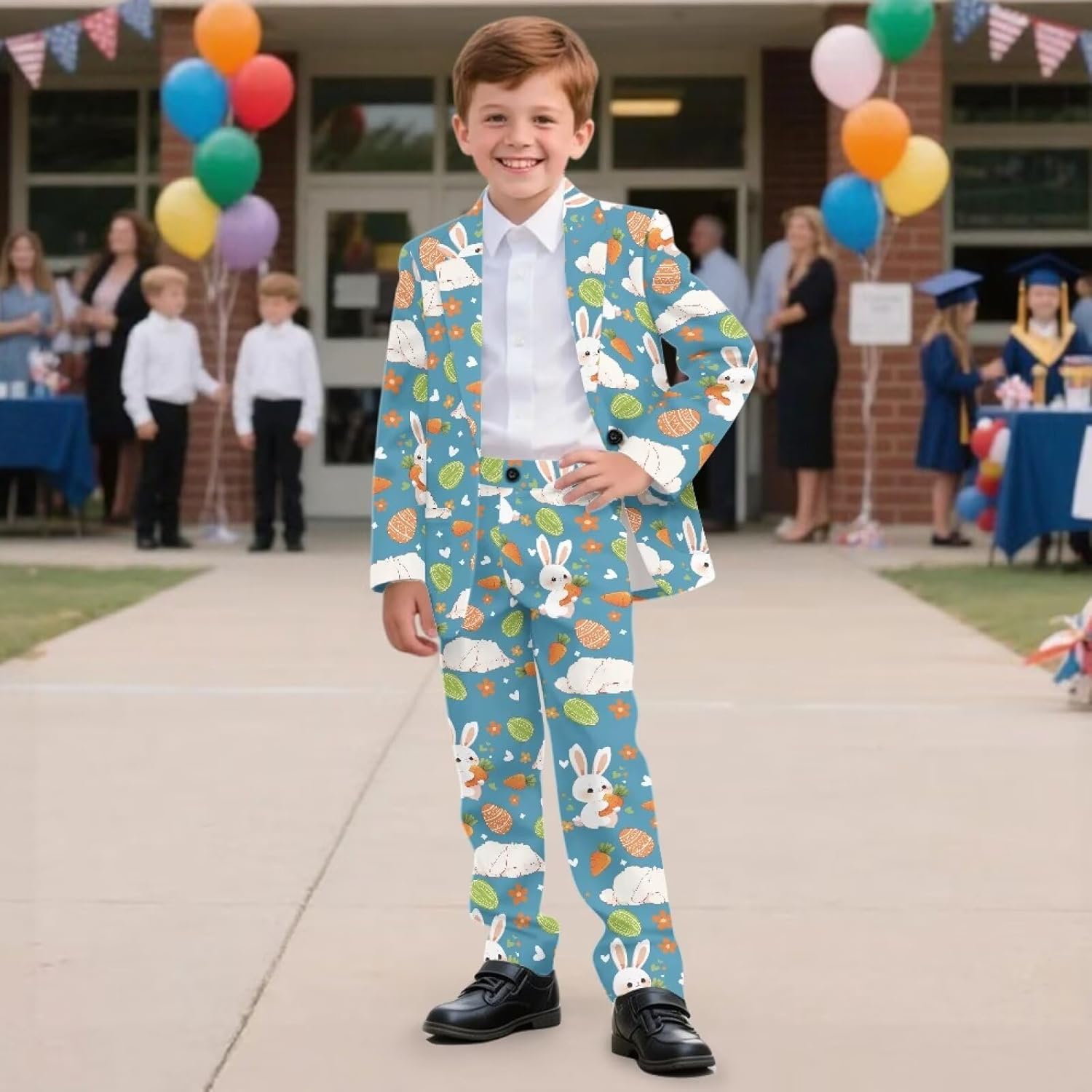Uourmeti Happy Easter Toddler Suit for Boys Vintage Slim Fit Suits 2 Piece V-Neck Outfits Size 5-14