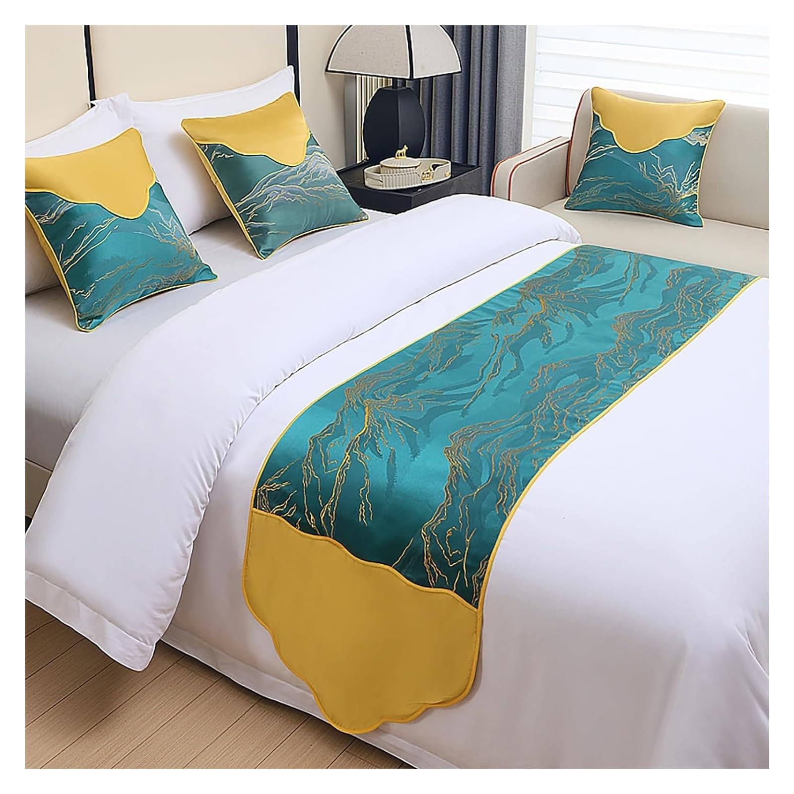 uoXHFdh Luxury Bed Runner & Scarves, Mountains Patchwork Pattern Design End Scarf, Elegant Bedding(Green1,50 * 210cm for 150cm bed)