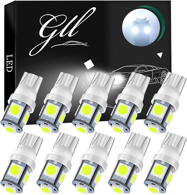 501 LED Bulbs, W5W LED Bulbs White194 LED Bulbs 5050 5SMD T10 Capless LED Bulbs Wedge T10 ED Bulbs for Car Number Plate Lights, Dome Lights, Side Lights, Dashboard Lights
