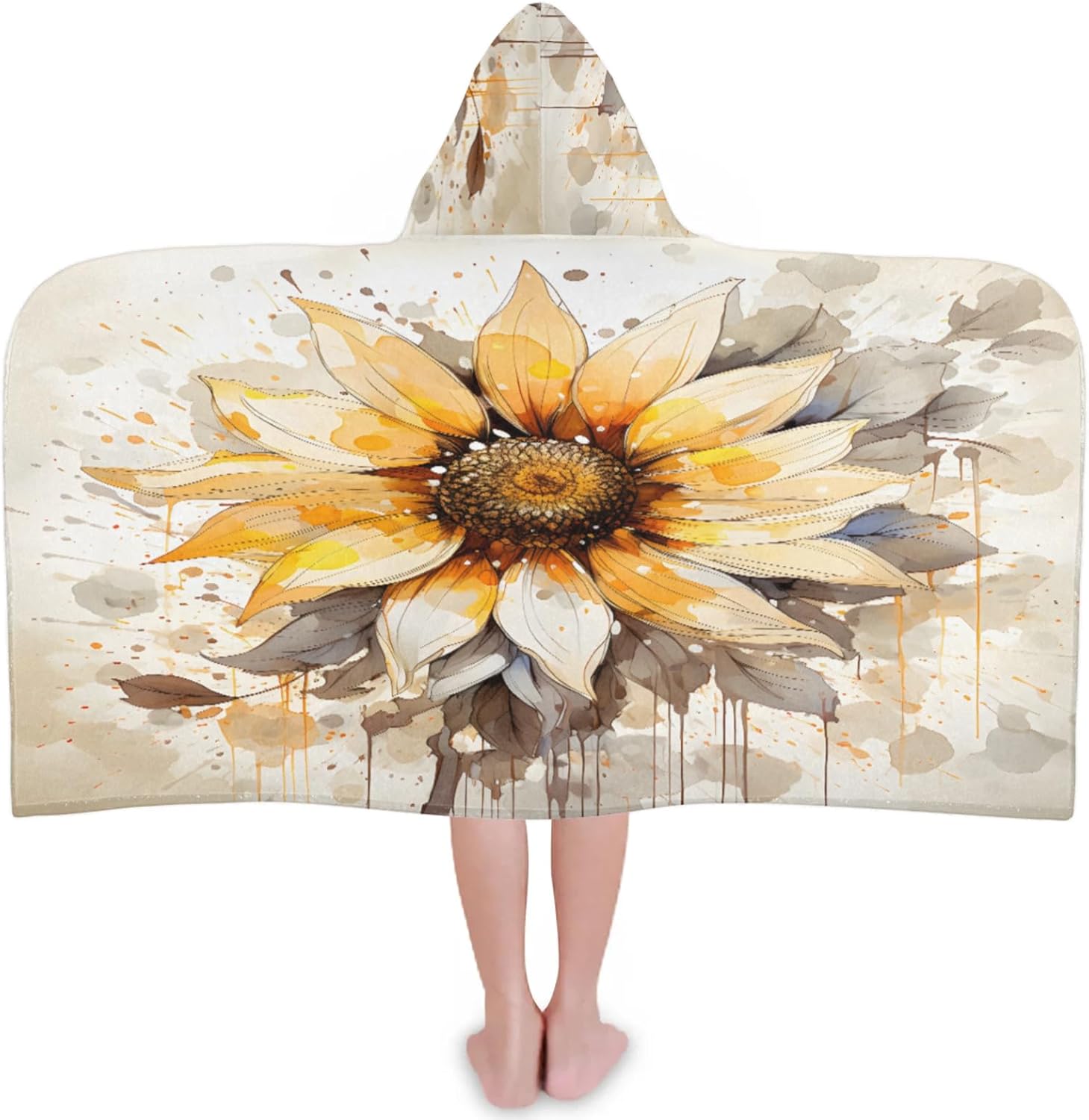 Flower Print Hooded Towels for Kids Absorbent Soft Pool Swim Beach Bath Towel for Boys Girls, 24 in x 50 in