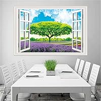 Vista 4 de Pintura autoadhesiva 3D, calcomanías de pared falsas para ventana, isla tropical con palmeras, mural de pared, vista de ventana, decoración de pared