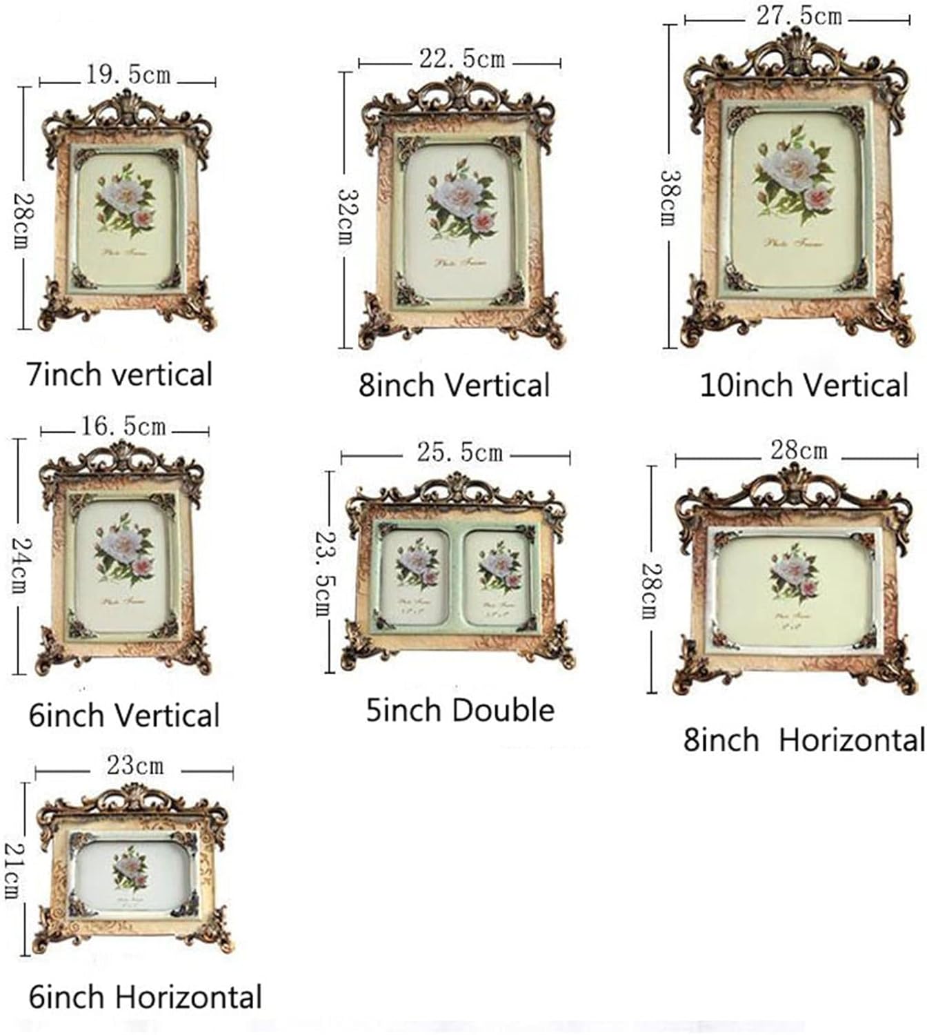 A1DFDFGOQSFG European Style Photo Frame Retro Resin Picture Frames Craft Decoration Office Bedroom Decorated Frame 5inch/6inch/7inch/8inch Photo Frames for Wall and Tabletop Display (S ()