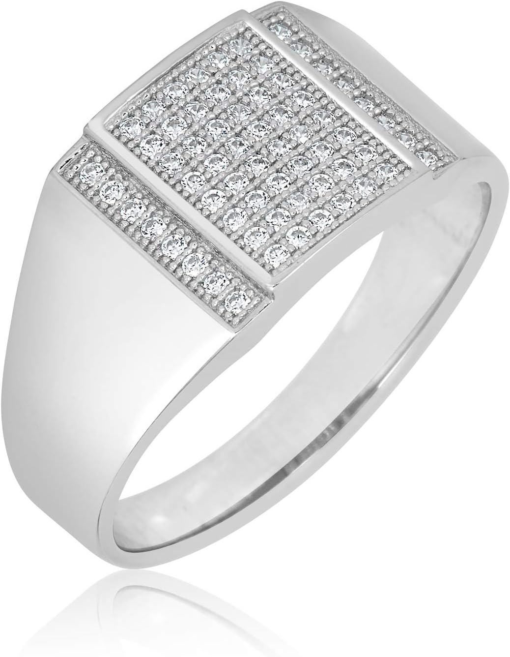 AVORA Men's Simulated Diamond CZ Signet Wedding Band Ring - 10K Gold or 925 Silver