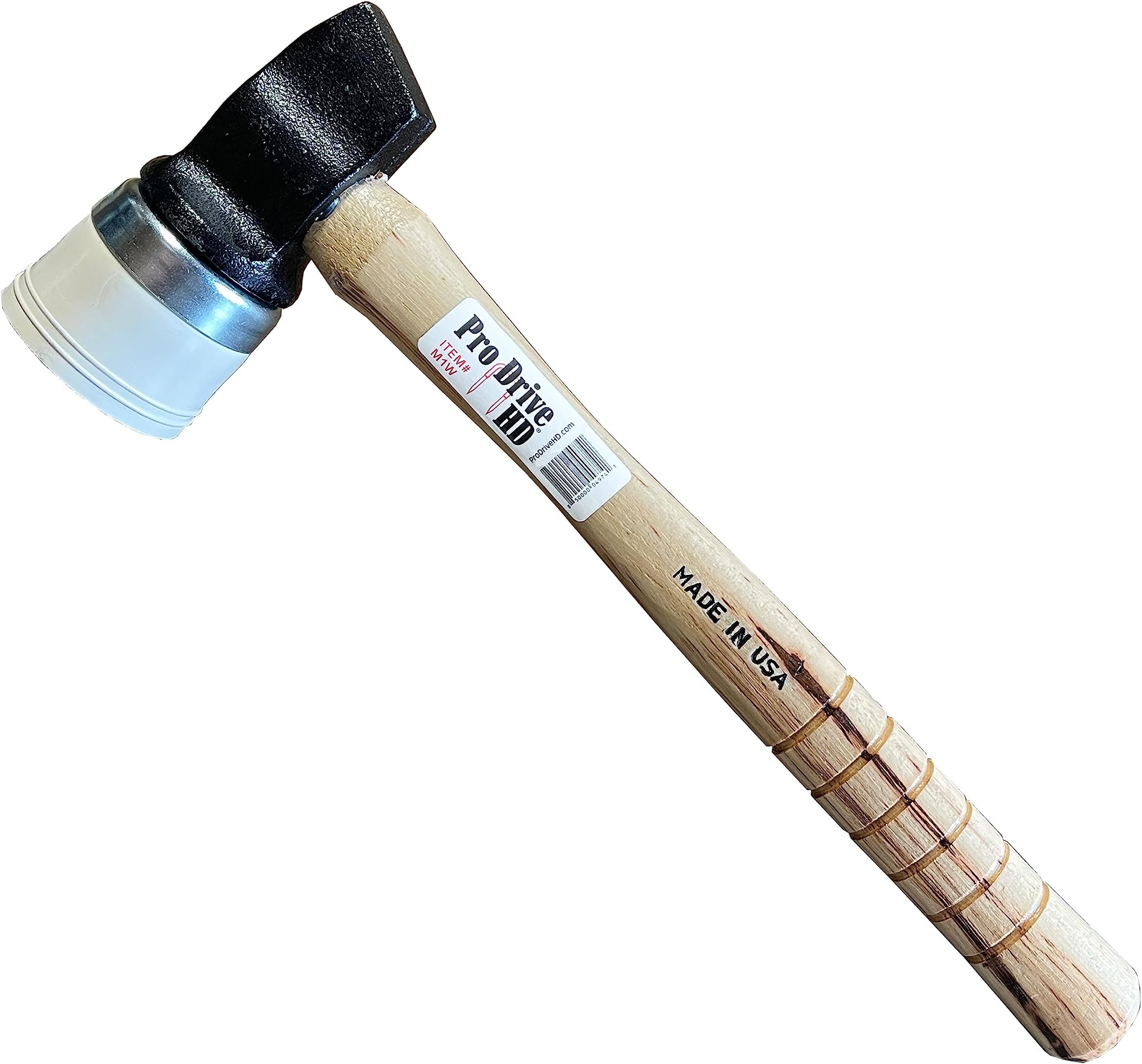 Rubber Mallet Hammer 3.2 lbs - American-Made 100% Hickory Handle with Non-Marring White Rubber Cap - Comfortable 6-Ring Wood Handle - For Use with Pneumatic Nailers and Staplers