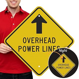 SmartSign "Overhead Power Lines" Sign with Up Arrow | 18" x 18" 3M Engineer Grade Reflective Aluminum