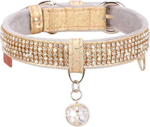 Miniatura 7 de PetsHome - Collar para gatos o perros, con diamantes de imitación brillantes, de cuero sintético prémium y con dije, collares ajustables para gatos