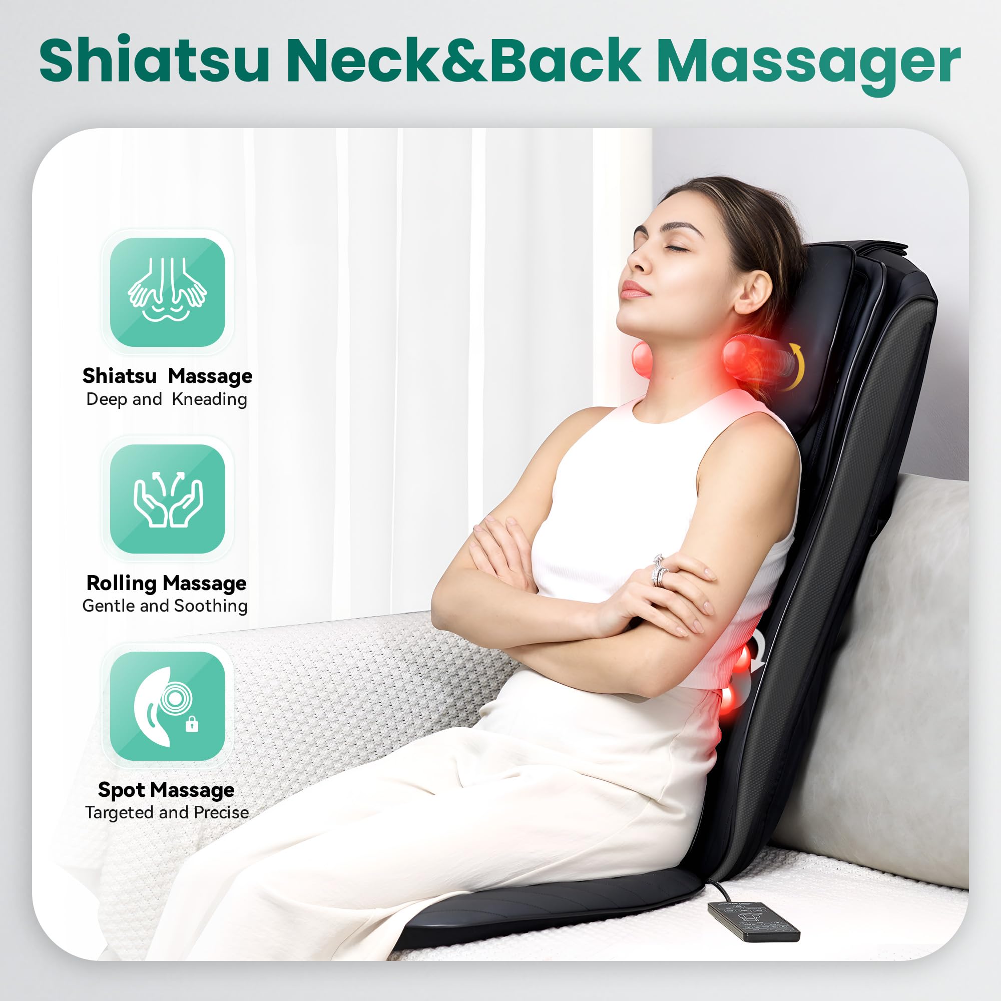 Snailax Asiento de Masaje Shiatsu Mejorado para Masaje de Cuello y Espalda, almohada de masaje para espalda/cuello/hombros, masajeador de espalda con masaje vibratorio, regalo para hombres y mujeres