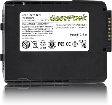 TC77 Scanner Battery,BT-000318 Replacement Battery for Zebra TC77 TC70 TC72 TC75 TC75X TC70x TC77HL TC720L TC700H TC75X PN.82-171249-01 BTRY-TC70X-46MA1-01.lithium ion-Reliable and durable,4620mAh.