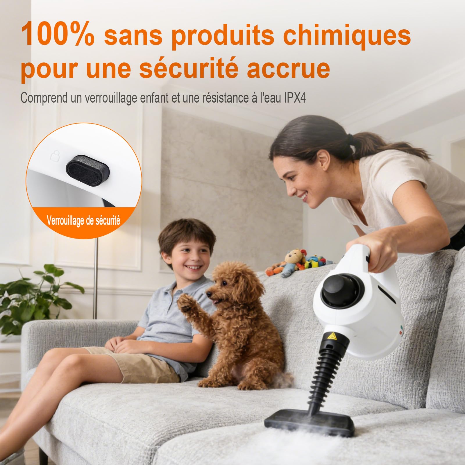 Ibergrif Nettoyeur Vapeur Portatif, 1050W avec 12 Accessoires, 3 Bar Haute Pression, Solution Sans Produits Chimiques, pour Canapé, Cuisine, Joints et Vitres, 350ml, Blanc